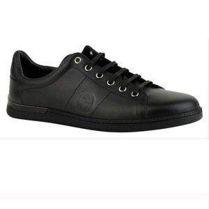 Authentic Gucci black leather sneakers with interlocking G